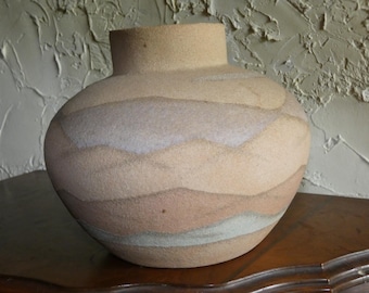 Collectible Rancho Feliz Signed Original Native American Navajo Sand Art Vase Bulbous Shape Ceramic