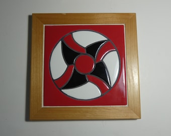 Vintage 1983 To 2007 Peola Valley Framed Pottery Tile Southwestern Style Geometric Pinwheel Pattern