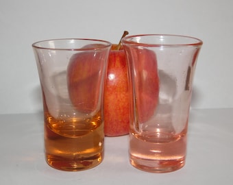 Lot Of 2 Art Deco Pink Depression Glass Shot Glasses Barware No Makers Marks