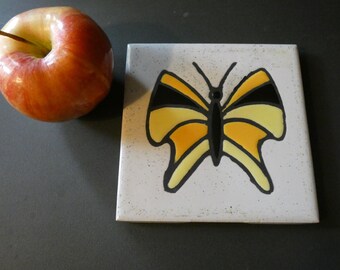 Vintage Small 1983 To 2007 Peola Valley Pottery Tile Southwestern Style Multi Color Butterfly
