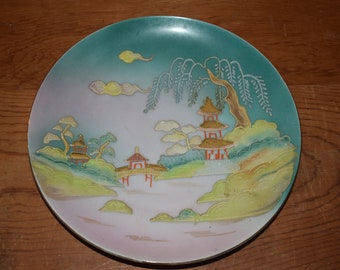 Vintage Shafford Maso Ware Plate: Mid Century Moriage Hand Decorated Japanese Decor (8 inch)