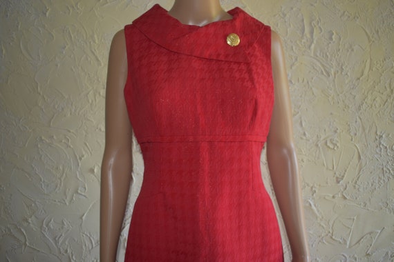 LIZ CLAIBORNE Red Houndstooth Sleeveless Dress - … - image 1