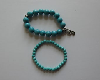Lot Of 2 Collectible Turquoise Style Bracelets With Stretchy Bands One Has HOPE Charm