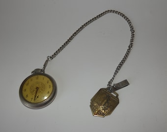 Vintage 1933 Chicago Worlds Fair Brass Watch Fob With Ingersall Pocket Watch And Chain