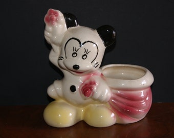 Vintage Ceramic MICKEY MOUSE Planter Made By American Bisque For the Leeds Co Made 1944 To 1954 Marked Walt Disney USA