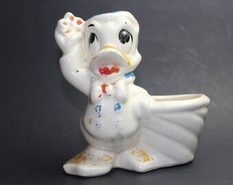 Vintage 1950 Ceramic Donald Duck Planter Made By American Bisque For the Leeds Co Marked Walt Disney USA