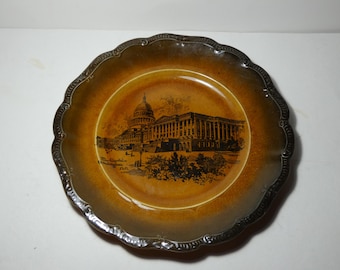 Early 1900s Ridgeways Capitol Building Washington DC Ceramic Transferware Souvenir Plate Gold And Black