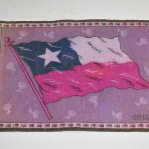 Vintage Circa 1915 Tobacco Flannel Tobacco Insert Or Cigarette Cigar Box Felt With Country Of Chili Flag Motif