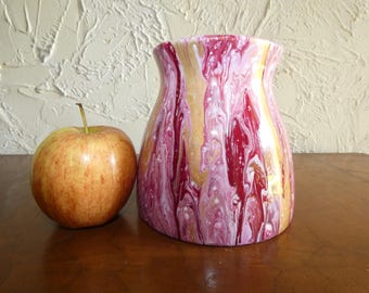 Art Glass Hand Painted Glass Vase Pink And White Marble Style Poured Paint Technique