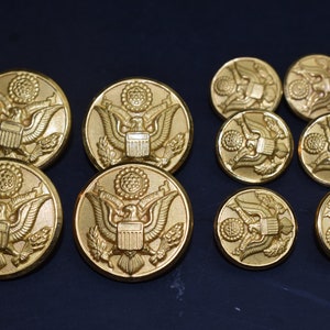 Vintage 24KT Gold Plate Military Buttons: Eagle Motif, Set of 10