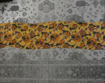 Vintage 1960s To 1970s Rectangular Scarf With Halloween Pattern yellow Background Polyester Unmarked