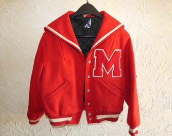 Vintage Mid Century Butwin Red And White Ladies Varsity Jacket Letterman Jacket Size 14