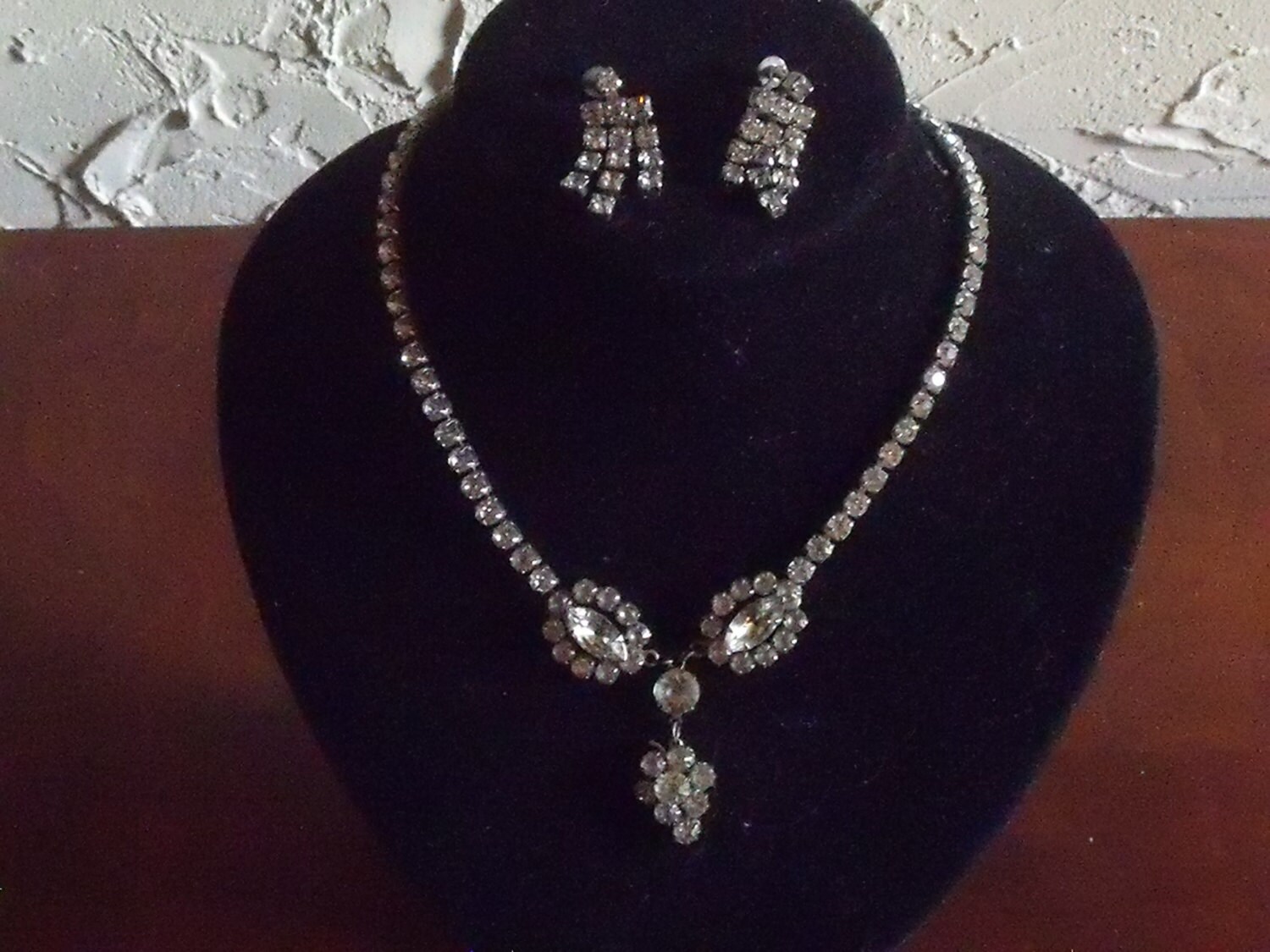 Vintage Rhinestone Choker Necklace And Earrings Jewelry Set Etsy