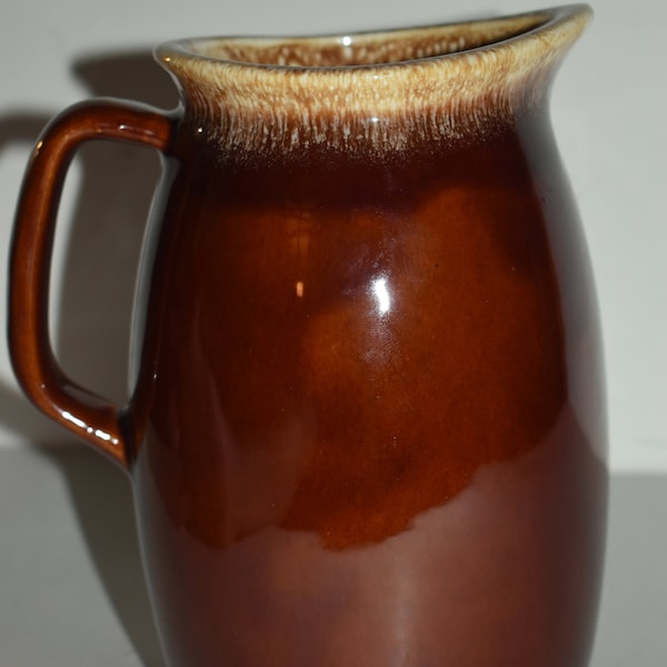 Vintage Mid Century 1950s HULL Brown Dripware Ceramic Pottery Milk Or Water Pitcher With Handle