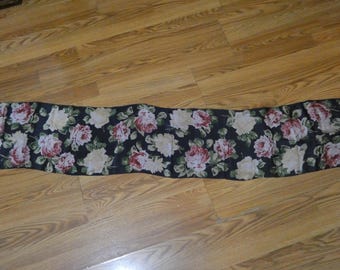 Vintage 1960s To 1970s ECHO Rectangular Scarf With Cabbage Rose Pattern Black Background Polyester