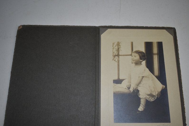 Vintage Circa 1910s Cabinet Photo Toddler Girl In White Dress Looking Out A Window In Card Stock Holder