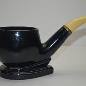 Vintage 1950s Mid Century Black and White NAPCO Ceramic Or Pottery Pipe Shaped Planter Trinket Box Pencil holder