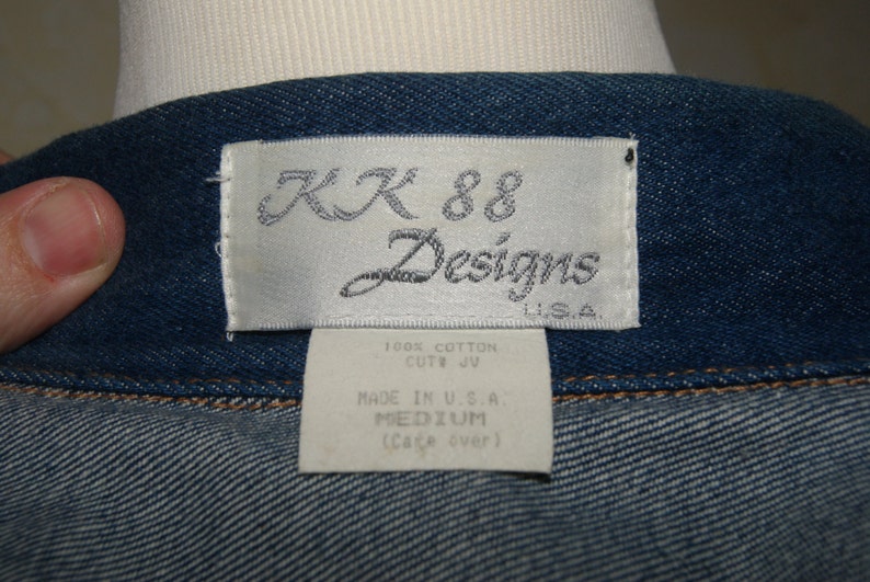 Collectible KK 88 Ladies Blue Denim Jacket Sequined And Beaded Yolk ROUTE 66 Graphic Size Medium