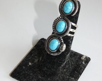 Costume Southwestern Silver Tone Ring With Snake Wrapped Around 3 Turquoise Stones Size 6