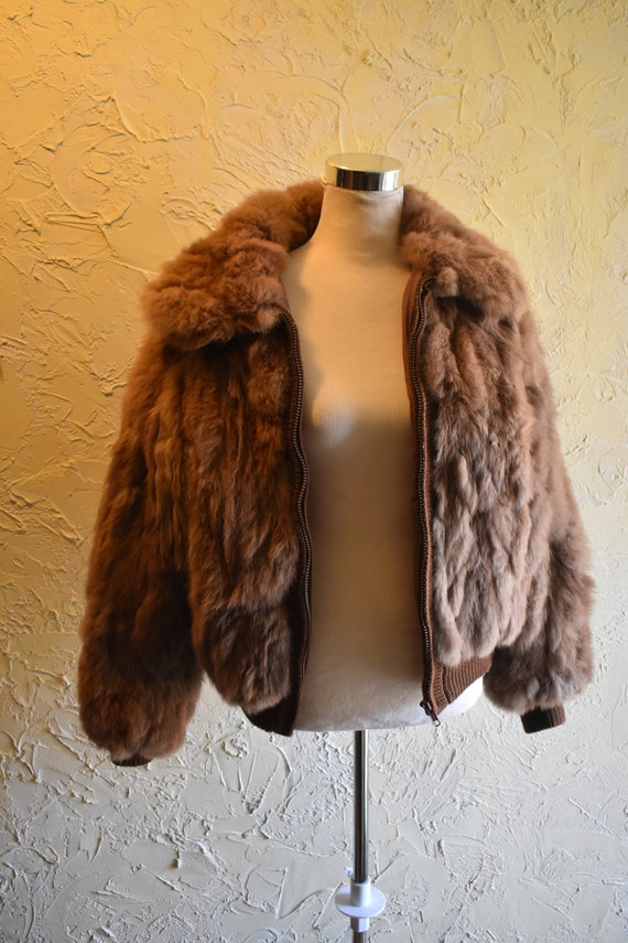 Vintage Circa 1980s Womens Brown Rabbit Fur Bomber