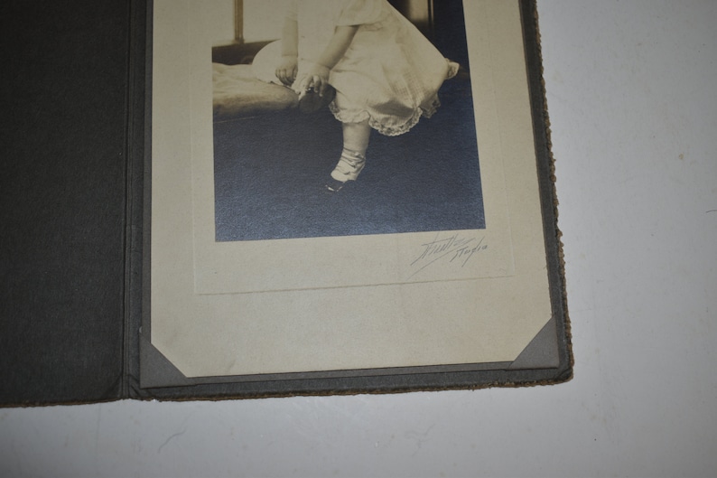 Vintage Circa 1910s Cabinet Photo Toddler Girl In White Dress Looking Out A Window In Card Stock Holder