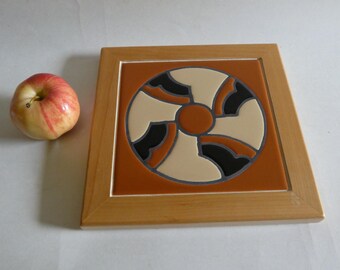 Vintage 1983 To 2007 Peola Valley Framed Pottery Tile Southwestern Style Geometric Pinwheel Pattern