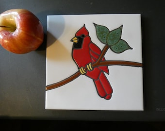 Vintage 1983 To 2007 Peola Valley Pottery Tile Southwestern Style Multi Color Red Cardinal