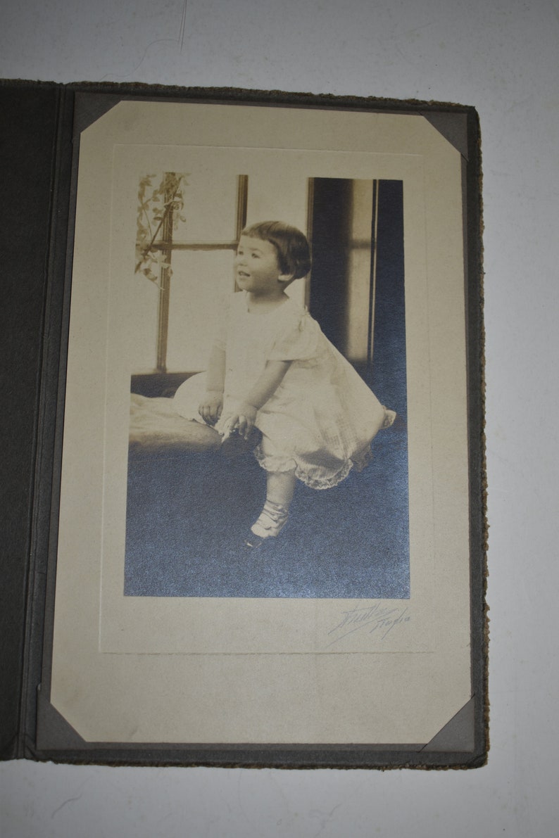 Vintage Circa 1910s Cabinet Photo Toddler Girl In White Dress Looking Out A Window In Card Stock Holder