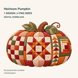 Heirloom Quilted Pumpkin PNG: Fall Patchwork Design, 4 Sizes, Digital Download
