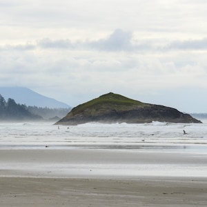 Surfer with yellow board on Long Beach, Tofino, Vancouver Island, West Coast Landscape, Nature, Wall Art, Digital Photo Print, 8x10