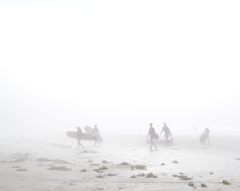 Foggy Surfers on Beach in Tofino, Canada, Vancouver Island, West Coast Landscape, Square, Digital Photo Print, 6x6, 8x8, 10x10, 12x12