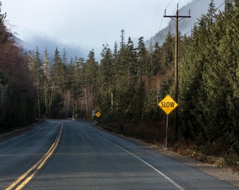 Slow Roadtrip, Vancouver Island Highway sign, West Coast Landscape, Nature Wall Art, Digital Photo Print, 8x10