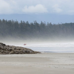 Surfer with Red Board on Long Beach, Tofino, Vancouver Island, West Coast Landscape, Square Digital Photo Print, 6x6, 8x8, 10x10, 12x12