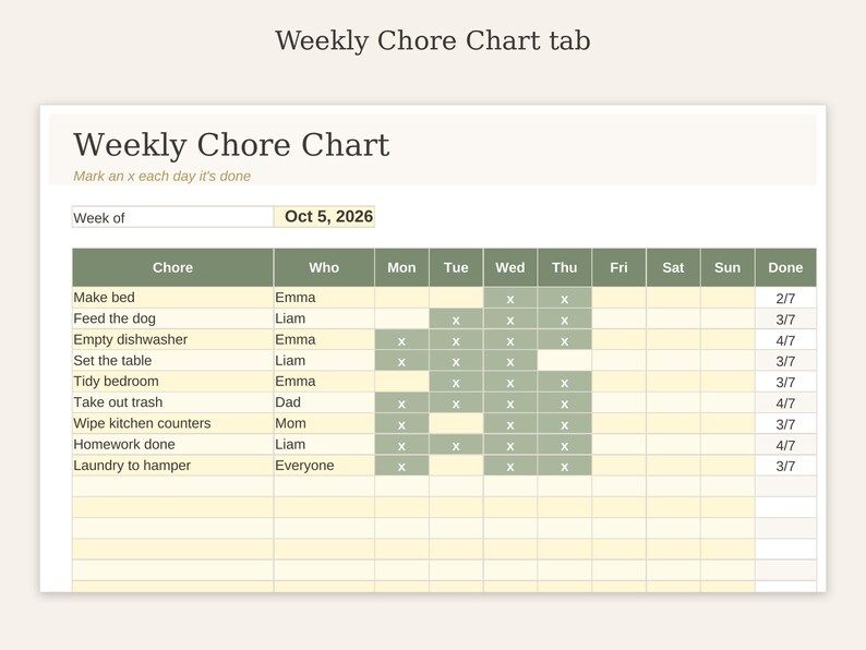 Excel Report Chart Example Cleaning Schedule and Chore Chart Spreadsheet - Excel & Google Sheets ...
