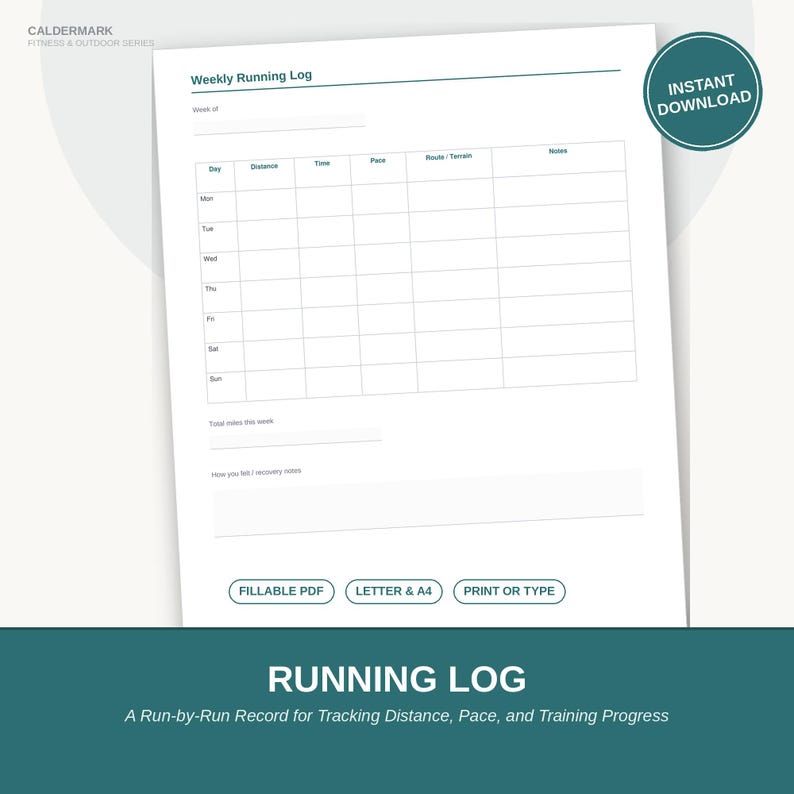 Running Log Printable | Fillable PDF Run Tracker for Runners, Instant ...