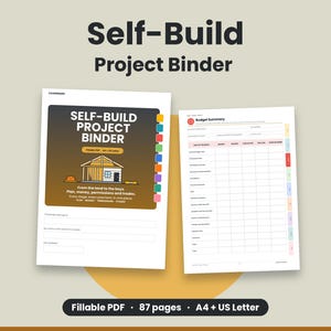 Self-Build Project Binder, Self Build Planner, House Build Tracker, Home Build Budget and Stages Log, Fillable PDF, A4 and US Letter