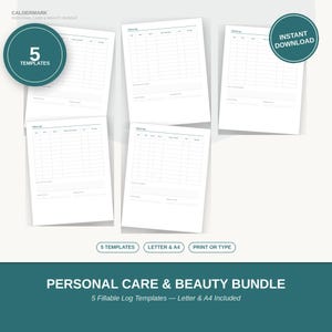 Personal Care & Beauty Printable Bundle | 5 Fillable PDF Client Logs — Hair, Nails, Massage, Tattoo and More, Instant Download