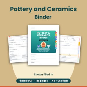 Pottery and Ceramics Binder, Pottery Journal, Ceramics Journal, Test Tile Record, Kiln Firing Log, Fillable PDF, A4 and US Letter