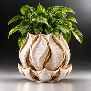 Maceta con forma de flor de loto (archivo STL), elegante maceta con forma de lirio, soporte decorativo para plantas (impresión 3D).