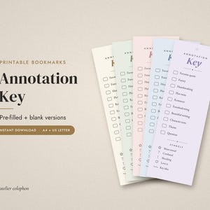 Annotation Key Bookmark, Printable Book Annotation Guide, Color Code Bookmark, Annotating Kit for Readers, Bookish Gift, PDF