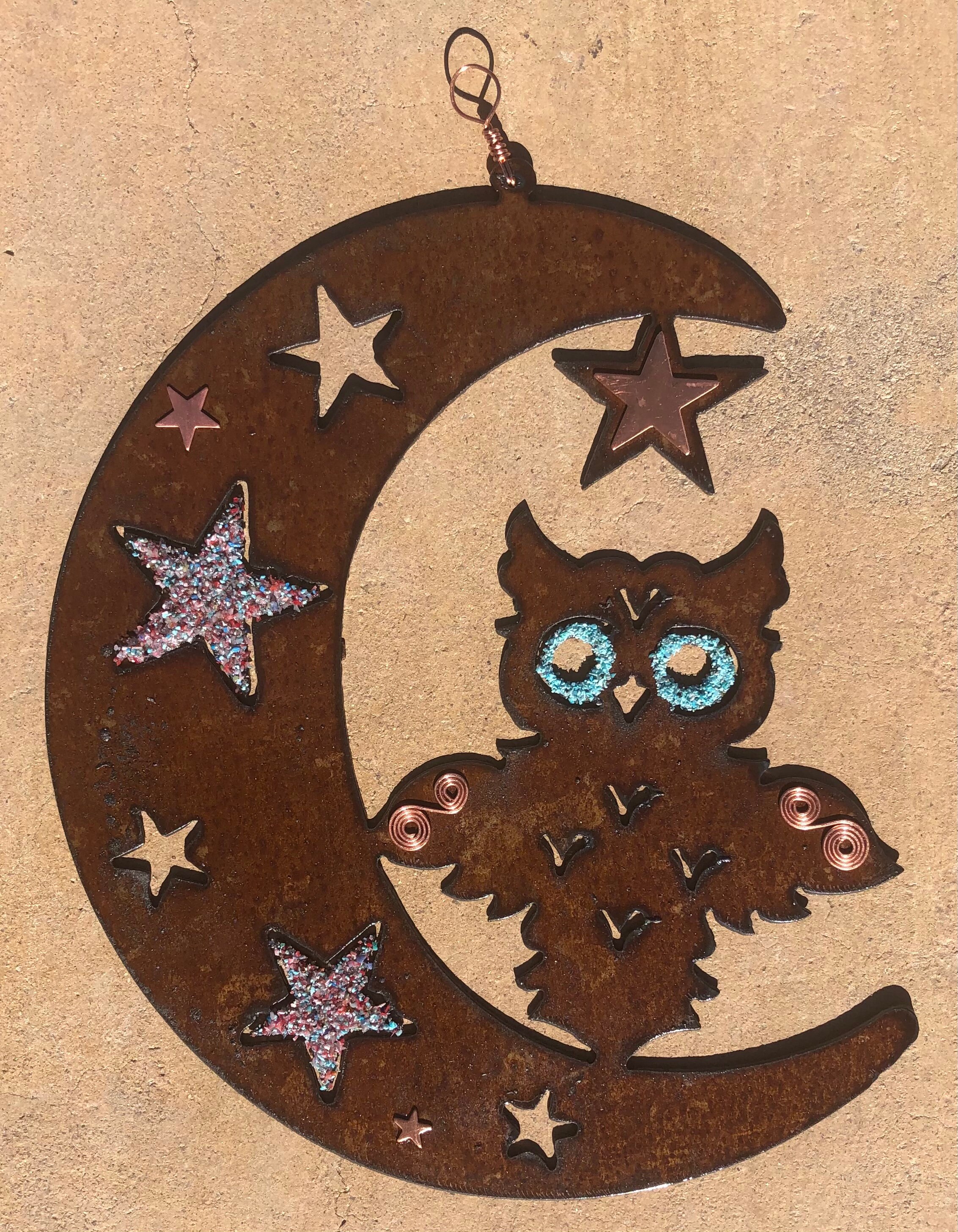 Rusted Owl Crestant Moon Wall Hanging Etsy