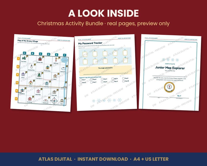Christmas Activity Bundle for Kids, Printable Treasure Hunt, Clue Cards, Picture Sudoku, Screen Free Holiday Games, Ages 5-10, PDF image 2
