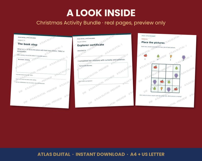 Christmas Activity Bundle for Kids, Printable Treasure Hunt, Clue Cards, Picture Sudoku, Screen Free Holiday Games, Ages 5-10, PDF image 3