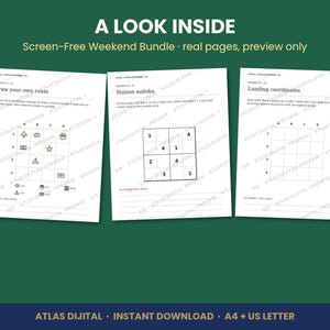 Screen Free Weekend Activity Bundle for Kids, 4 Printable Activity Books, Logic Puzzles, Map Games, Matching, Ages 5-10, PDF image 3