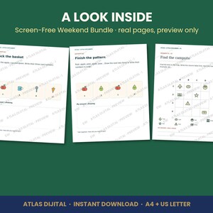 Screen Free Weekend Activity Bundle for Kids, 4 Printable Activity Books, Logic Puzzles, Map Games, Matching, Ages 5-10, PDF image 2