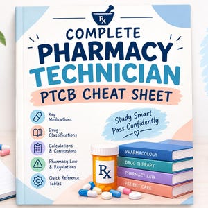 Pacchetto di materiali di studio per tecnici di farmacia / Guida PTCB, domande di pratica (PDF digitale)