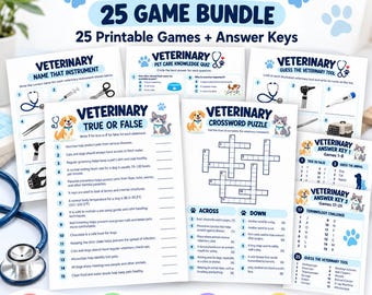 Lot de 25 jeux vétérinaires, activités imprimables pour techniciens vétérinaires, quiz sur les animaux (PDF)