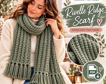 Crochet Scarf Pattern PDF, Easy Textured Scarf, Cozy Winter Scarf, Fringe Crochet Scarf, Crochet Pattern