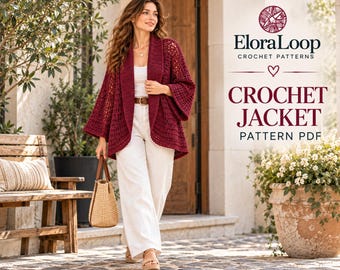 Crochet Kimono Pattern PDF, Women's Crochet Kimono Jacket, Easy Crochet Cardigan, Open Front Crochet Jacket