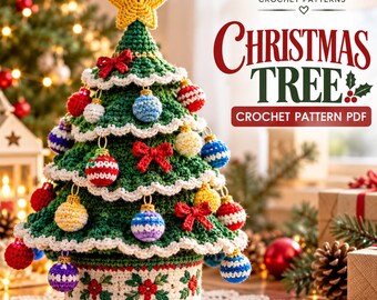Patrón de árbol de Navidad a crochet en PDF, decoración para árbol de Navidad, árbol de mesa a crochet, patrón de decoración navideña